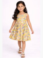 Girls Cotton Sleeveless Frock - Yellow