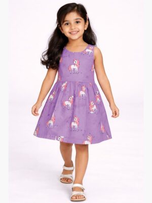 Girls Cotton Sleeveless Frock - Lavender
