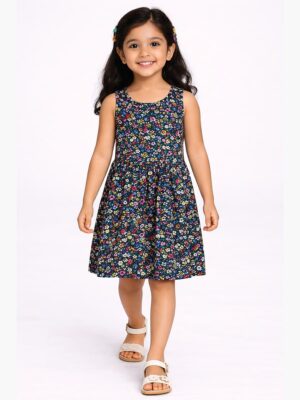 Girls Cotton Sleeveless Frock - Multicolor