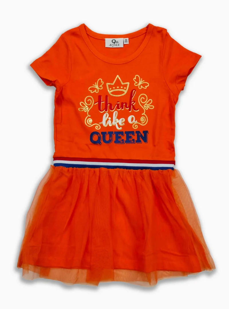 Girls Cotton Printed Frock Dress - Orange