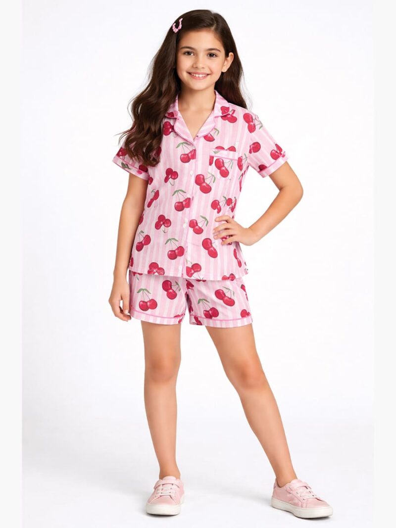 KG-PJ-277-03-PK-11-12Y-f Girls Cotton printed Pyjama Set - Pink