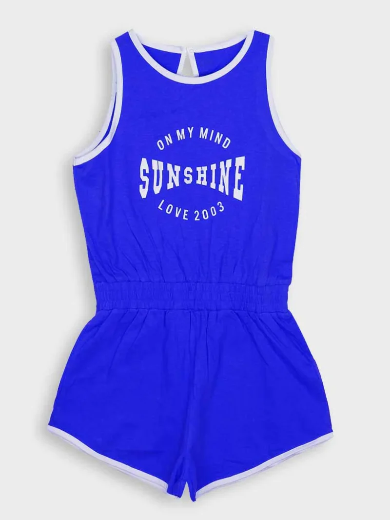 Girls Cotton Sleeveless Playsuit -Blue