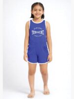 KG-RP-262-03-BL-6-7Y-f Girls Cotton Sleeveless Playsuit -Blue