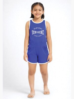 Girls Cotton Sleeveless Playsuit -Blue