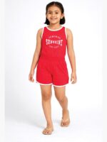 KG-RP-262-05-RD-6-7Y Girls Cotton Sleeveless Playsuit -Red