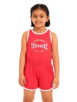 KG-RP-262-05-RD-6-7Y-f Girls Cotton Sleeveless Playsuit -Red