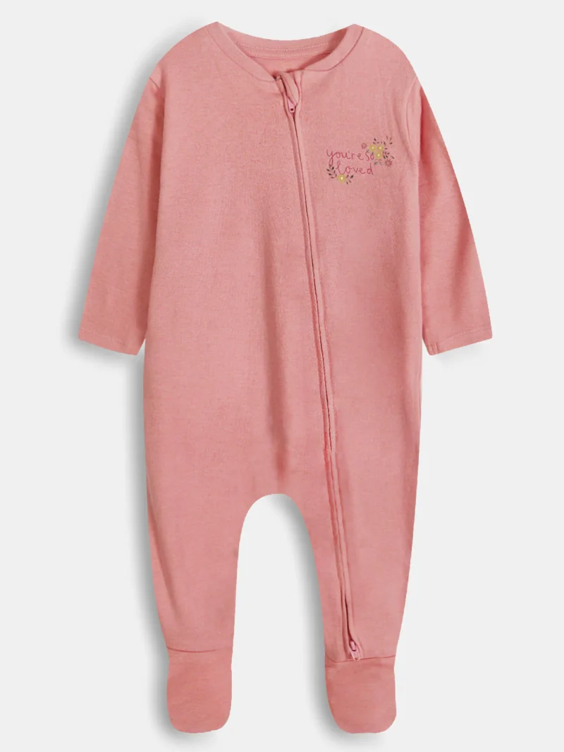Baby Cotton Zip Romper - Peach