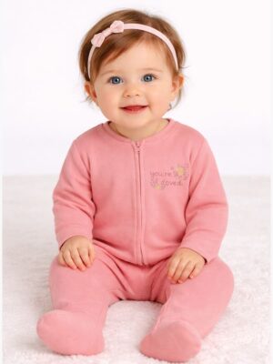 Baby Cotton Zip Romper - Peach