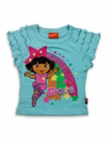 Girls Cotton Graphic Top & Skirt Set - Turquoise Pink