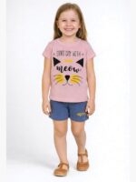 KG-SK-SET-261-04-PK-NB-8Y-f Girls Cotton T-Shirt & Shorts Set Pink Blue