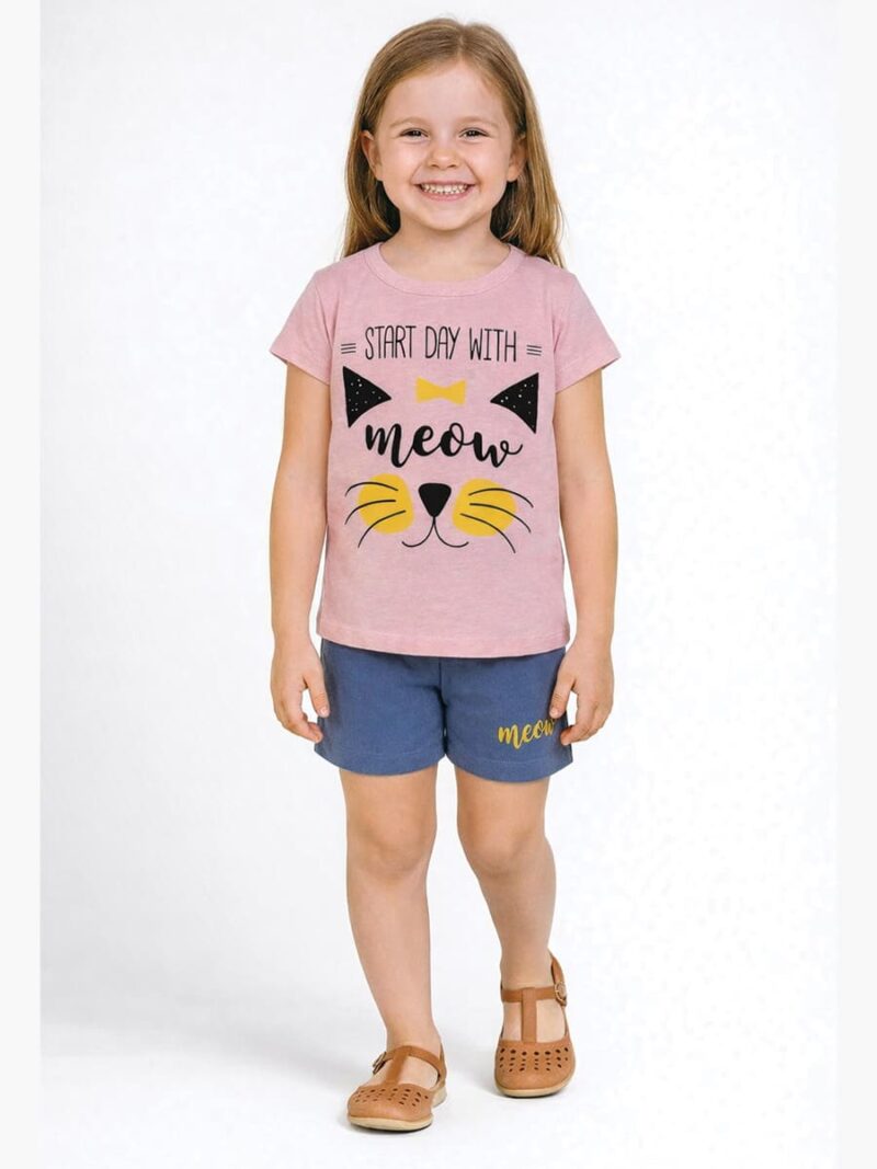 KG-SK-SET-261-04-PK-NB-8Y-f Girls Cotton T-Shirt & Shorts Set Pink Blue