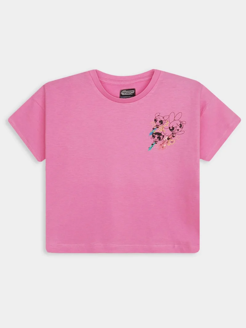 Girls Cotton Crop T-Shirt Casual Wear -Pink
