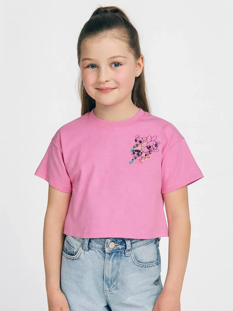 KG-TS-265-04-PK-10Y-f Girls Cotton Crop T-Shirt Casual Wear -Pink