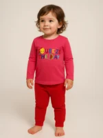 KG-TS-SET-257-04-PK-RD-3-4Y Girls Cotton Night Suit - Pink & Red Set