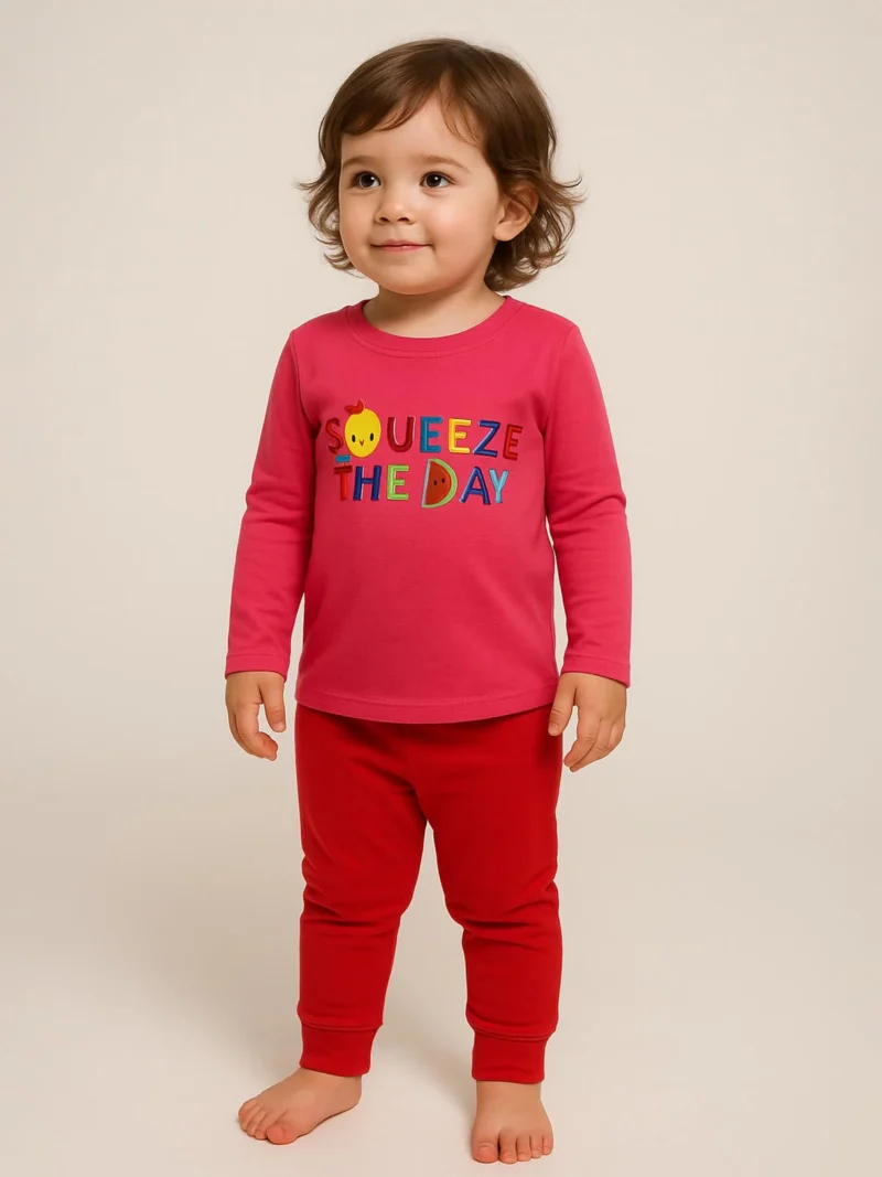 KG-TS-SET-257-04-PK-RD-3-4Y Girls Cotton Night Suit - Pink & Red Set
