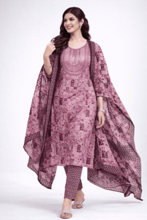 Women’s Cotton Salwar Suit with Dupatta – Plum