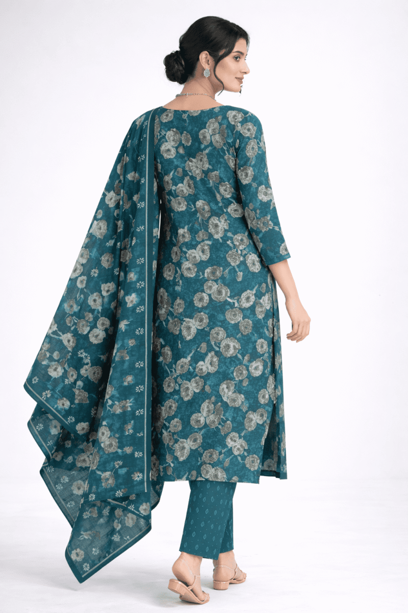 Women’s Cotton Side Open Kurta Set ,Floral-Green