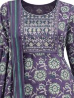 Women’s Cotton Side Open Kurta Set ,Floral- Purple