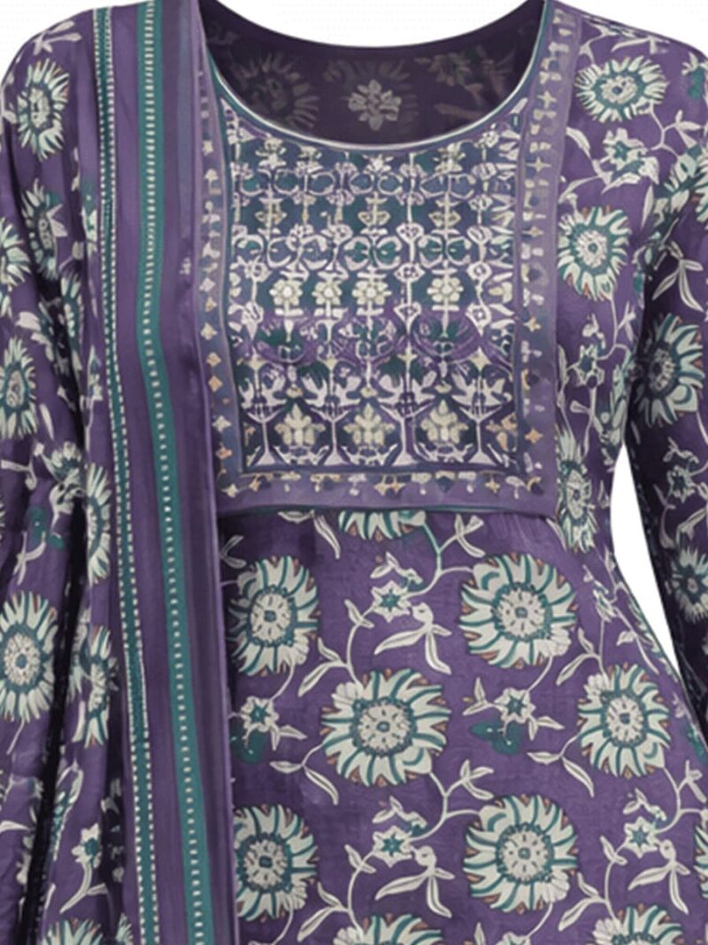 Women’s Cotton Side Open Kurta Set ,Floral- Purple
