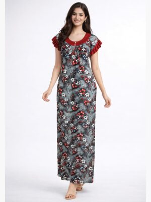 Women's Lycra Full Length Nighty - Red