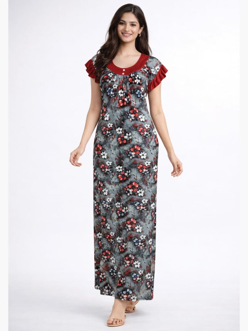 Women's Lycra Full Length Nighty - Red