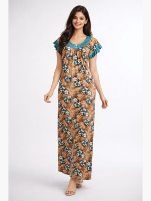 Women's Lycra Full Length Nighty - Brown