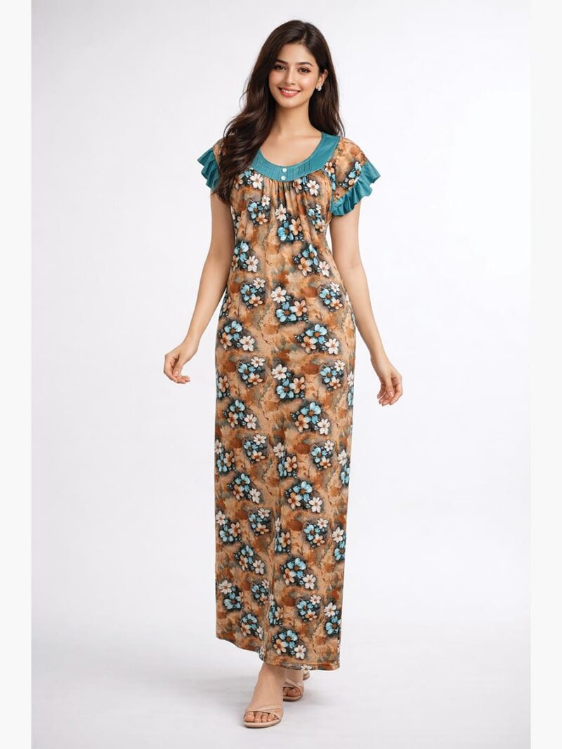 Women's Lycra Full Length Nighty - Brown