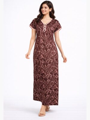 Women’s Lycra Printed Nighty -Coffee