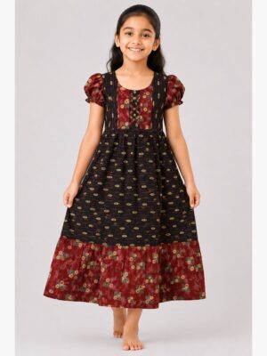 Girls Cotton Frock Nighty - Coffee