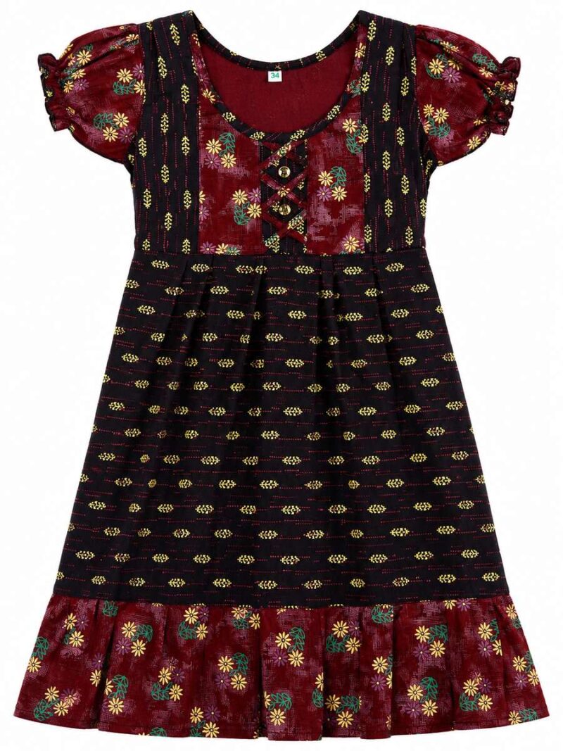 Girls Cotton Frock Nighty - Coffee