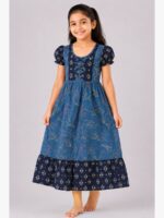 K-NY-300-57-SG-6-7Y-F Girls Cotton Frock Nighty - Slate Gray