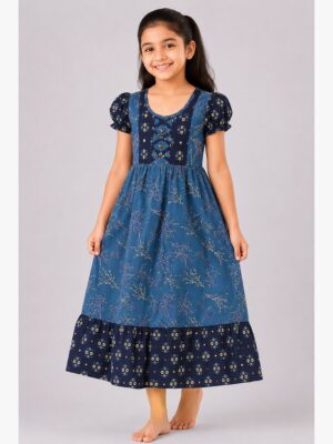 Girls Cotton Frock Nighty - Slate Gray