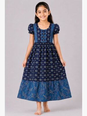 Girls Cotton Frock Nighty - Navy Blue