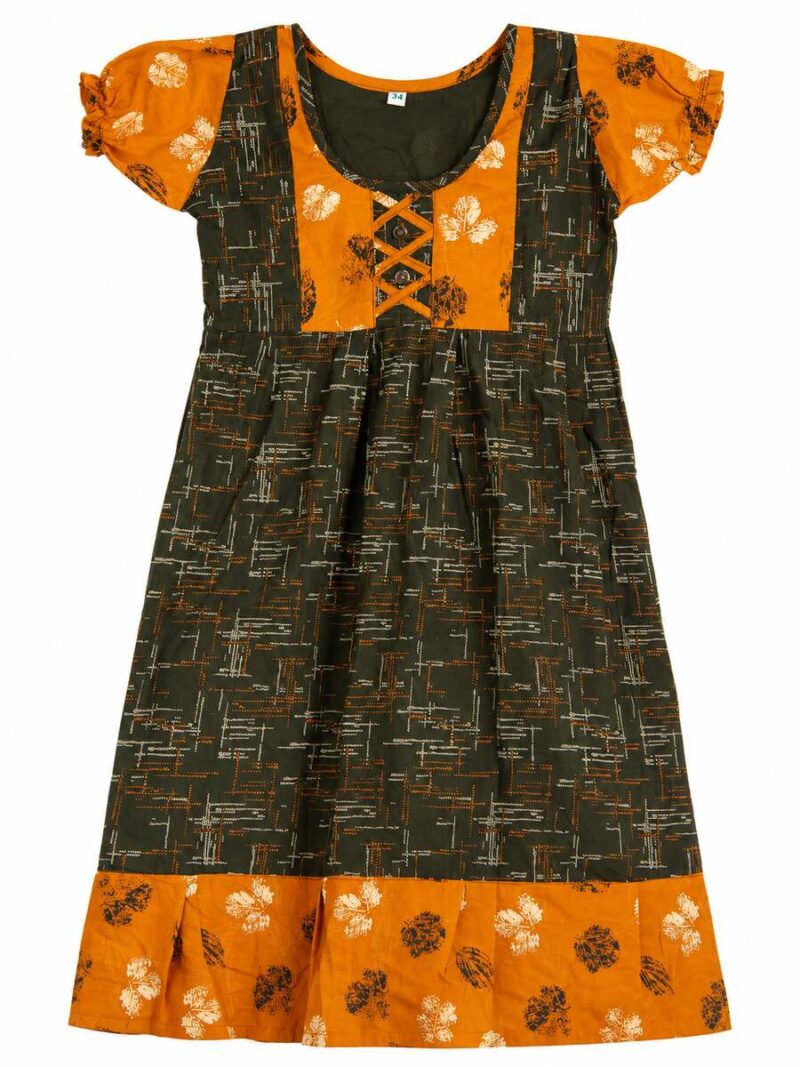 Girls Cotton Frock Nighty - Olive Green