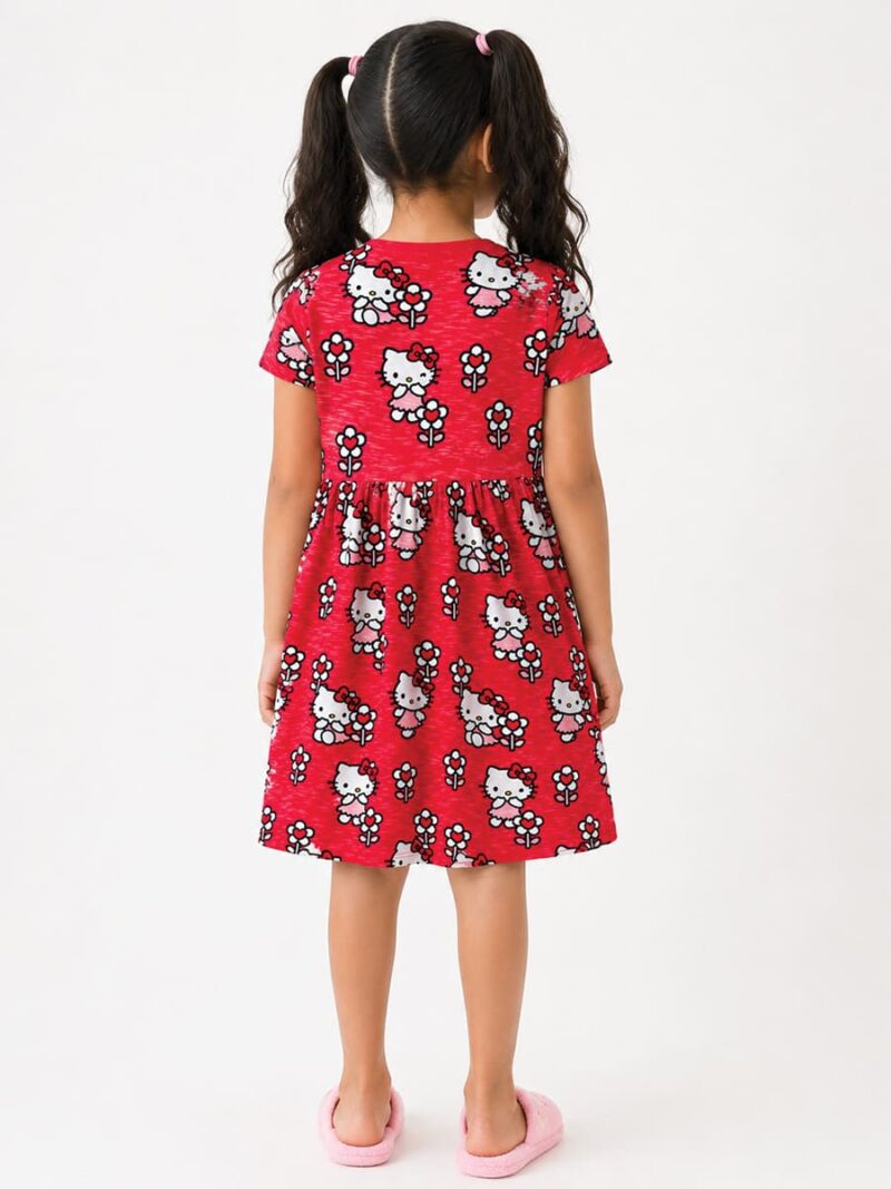 Girls Cotton Printed Fit & Flare Frock - Red
