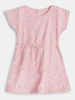 KG-FR-337-01-PC-8Y Girls Cotton Floral Print Frock - peach