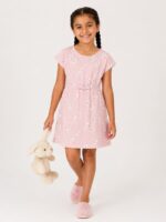KG-FR-337-01-PC-8Y-F Girls Cotton Floral Print Frock - peach
