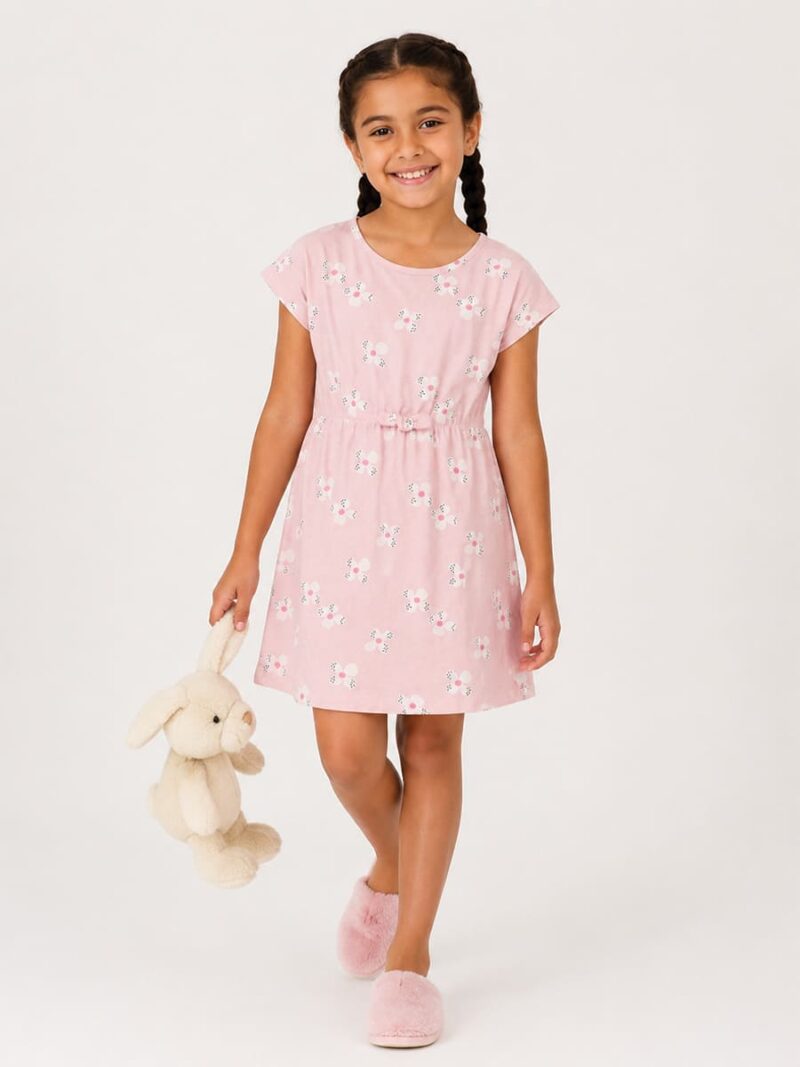 KG-FR-337-01-PC-8Y-F Girls Cotton Floral Print Frock - peach