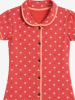 KG-NS-334-01-TC-10Y-B. Girls Cotton Printed Night Suit Set - Terracotta