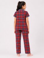 KG-NS-334-03-RD-10Y-B Buy stylish red checked cotton night suit for girls with short sleeves