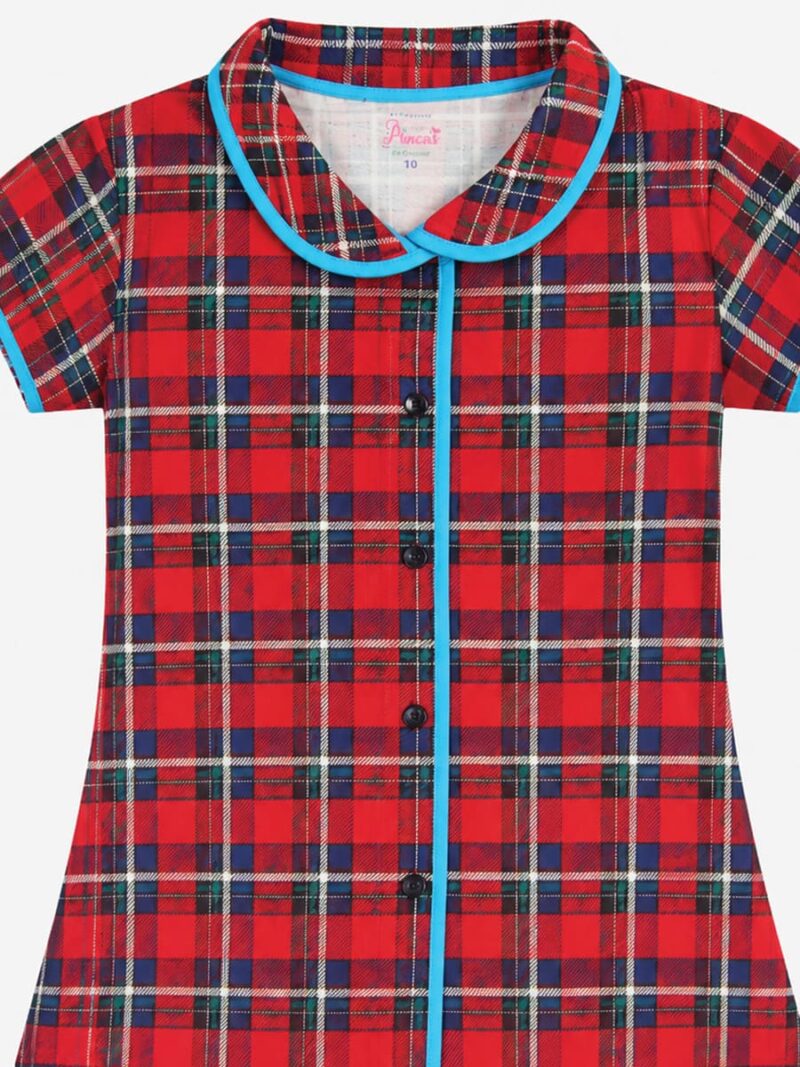 Girls Cotton Printed Night Suit Set - Red