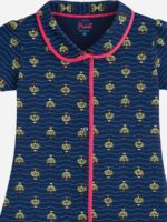 KG-NS-334-04-NB-10Y-B. Girls Cotton Printed Night Suit Set - Navy Blue