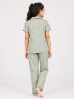 KG-NS-334-06-PL-10Y-B Buy sage green printed cotton night suit for girls with matching pajama set online