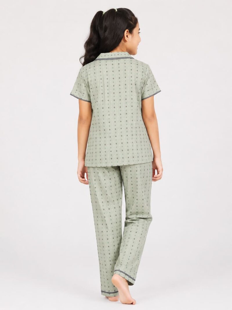 Buy sage green printed cotton night suit for girls with matching pajama set online