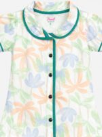 Girls Cotton Printed Night Suit Set - Off White