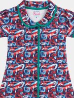 KG-NS-334-08-MT-8Y-F-B. Girls Cotton Printed Night Suit Set - Multicolour