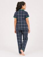 KG-NS-334-09-BK-8Y-B Buy navy blue checked cotton night suit for girls online