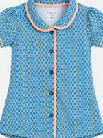 KG-NS-334-11-AQ-10Y-F. Buy Soft cotton girls night suits online with blue print design