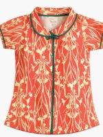 KG-NS-335-02-CR-14Y-B. Girls Cotton Printed Night Suit Set - Coral