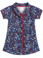KG-NS-335-10-NB-14Y-B. Girls Cotton Printed Night Suit Set- Navy Blue